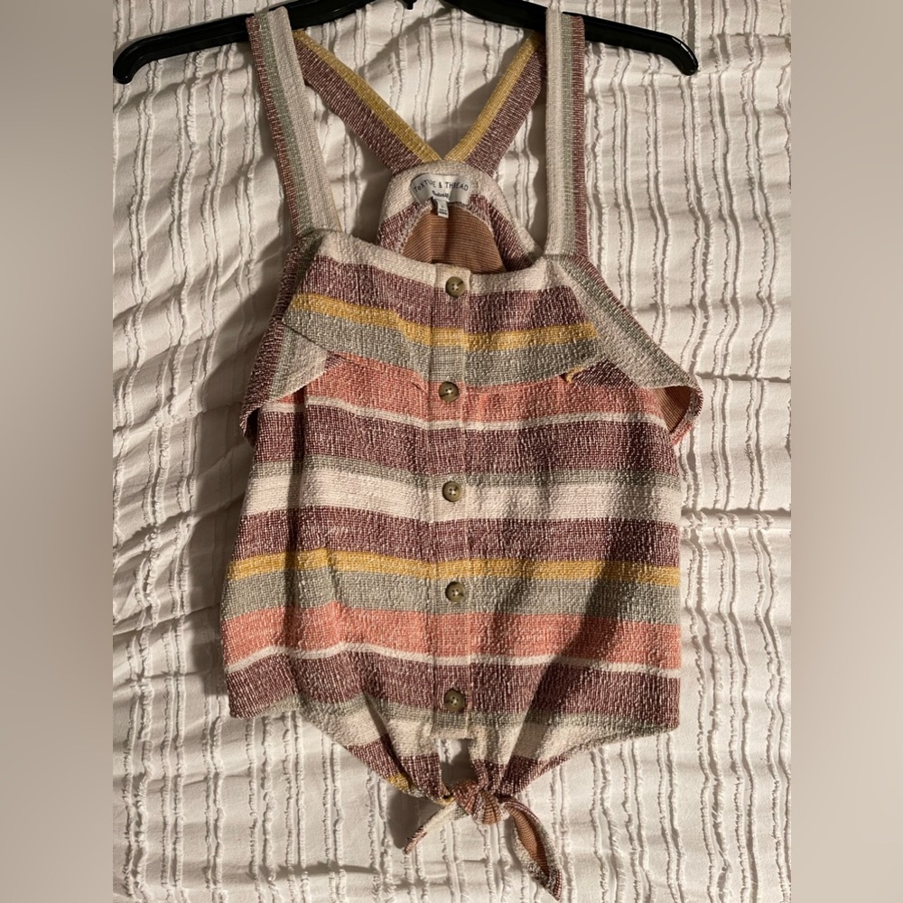 Multi Colored Button Up Front Tie Blouse - image 1